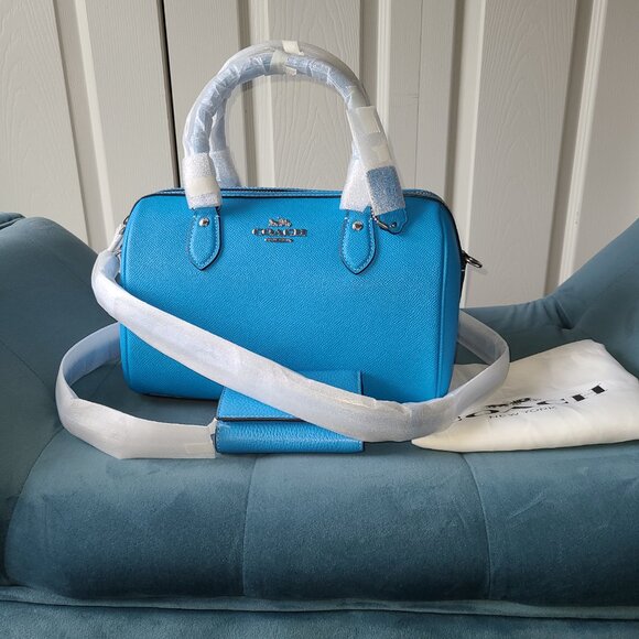 Coach rowan satchel CH282 SV/Electric Blue with wallet NWT